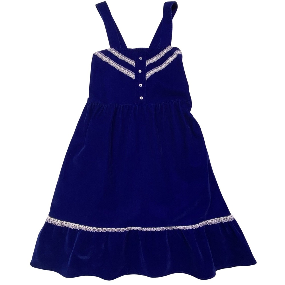 Vintage Handmade Girls Navy Velvet‎ Prairie Dress 4 / 4T Cottagecore Lace